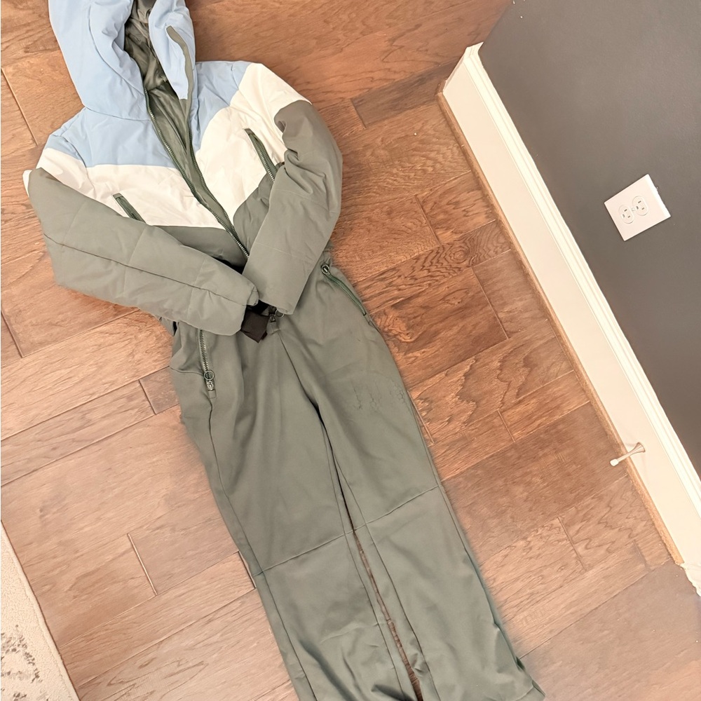 Green and Blue Hooded Snowsuit